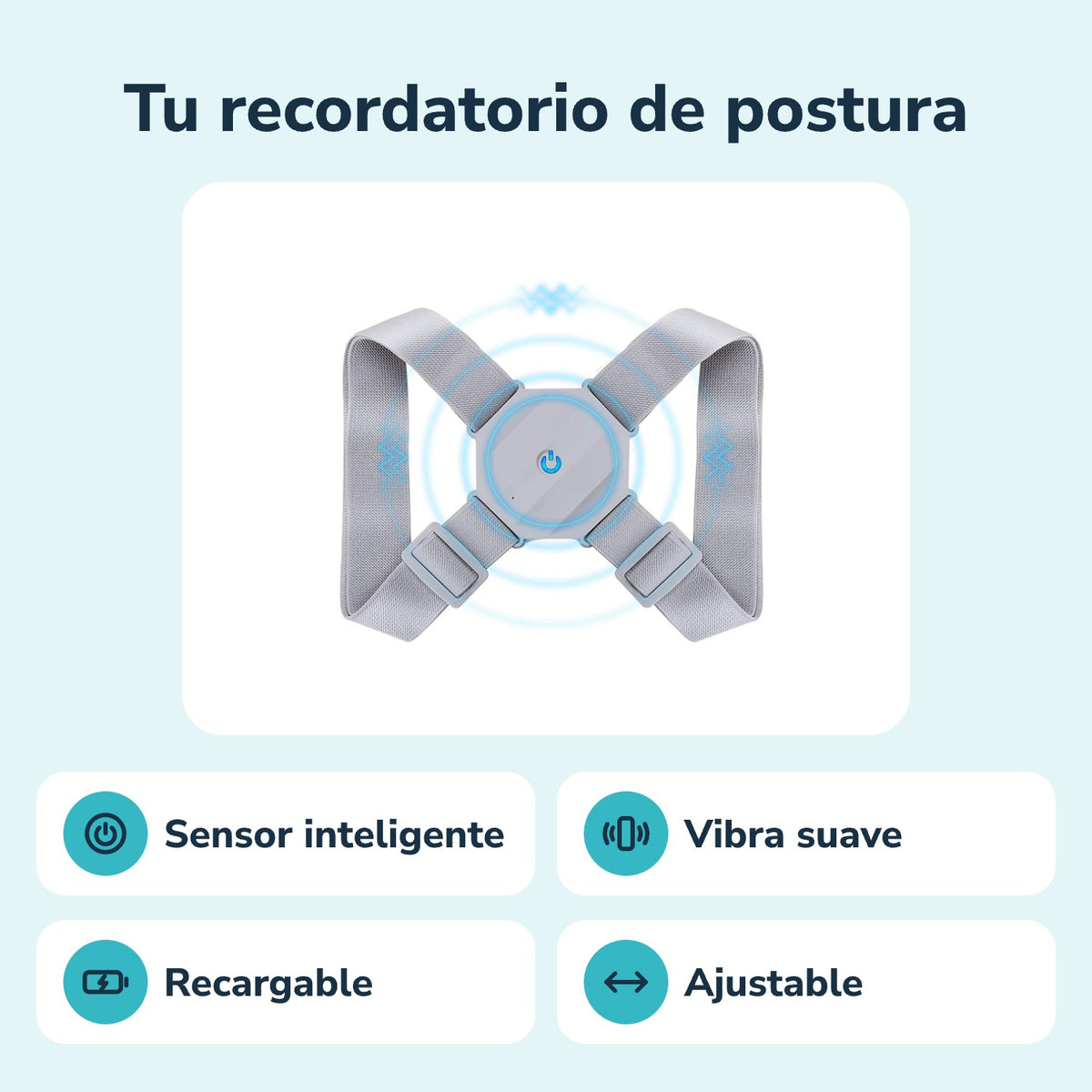 Características del corrector de postura: sensor inteligente, vibra suave, recargable y ajustable