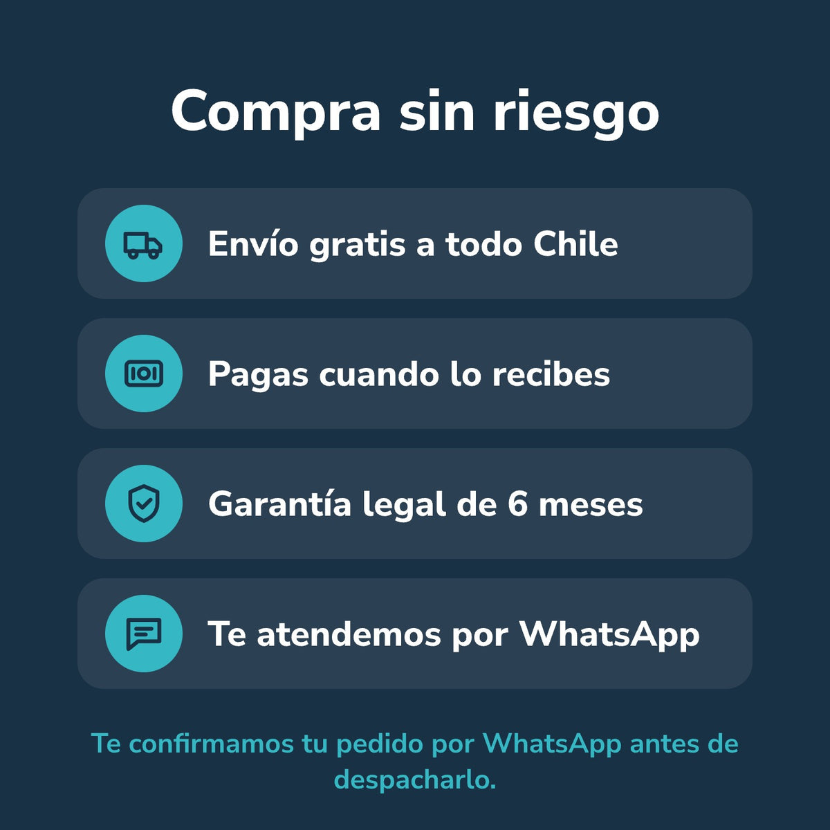 Compra sin riesgo en Mimundi: envío gratis, pagas al recibir, garantía legal de 6 meses y atención por WhatsApp