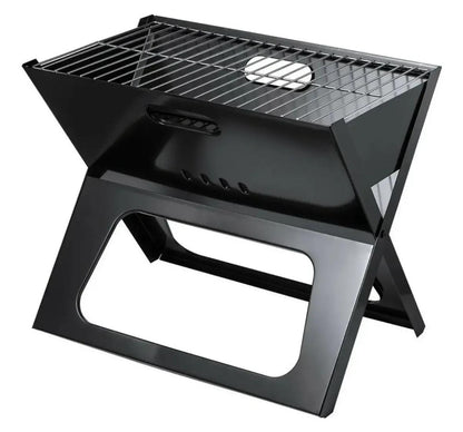 Parrilla portátil plegable a carbón negra con rejilla cromada